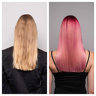 Vorher und nachher Flamingo Pink